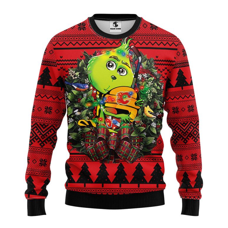 Calgary Flames Grinch Hug Ugly Christmas Sweater