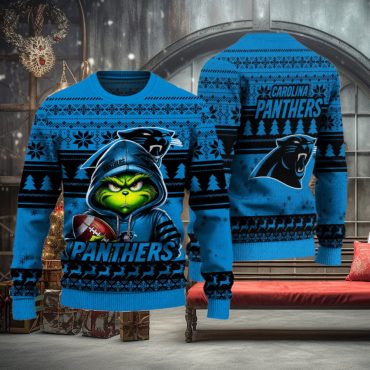 Carolina Panthers Grinch Football Holiday Ugly Christmas Sweater