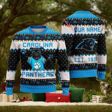 Carolina Panthers Pug Holiday Spirit Ugly Christmas Sweater