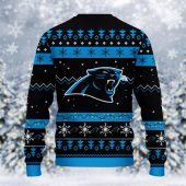 Carolina Panthers Santa’s Cheerful Holiday Ugly Christmas Sweater Back - TeeUgly