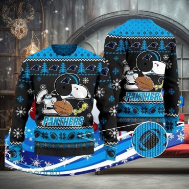 Carolina Panthers Snoopy Football Fun Ugly Christmas Sweater