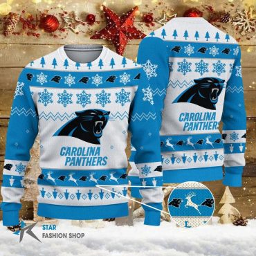 Carolina Panthers Snowflake And Logo Ugly Christmas Sweater
