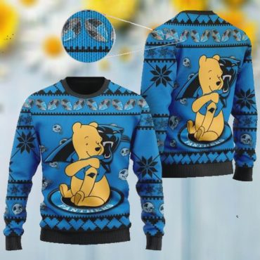 Carolina Panthers Winnie the Pooh Holiday Hug Ugly Christmas Sweater
