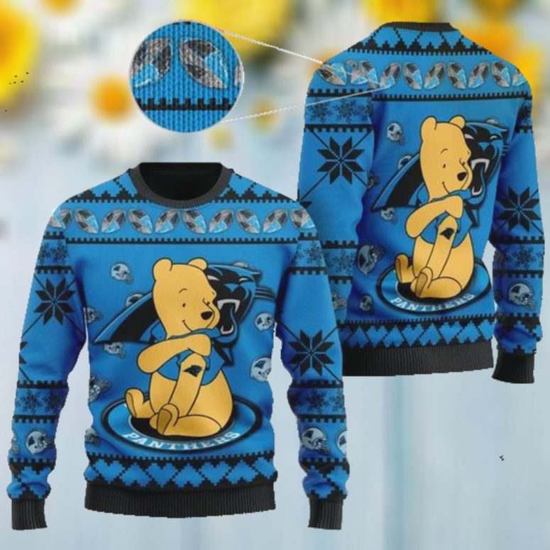 Carolina Panthers Winnie the Pooh Holiday Hug Ugly Christmas Sweater