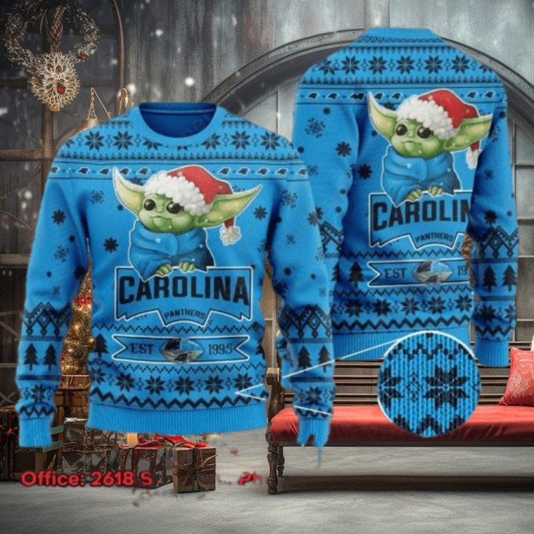 Carolina Panthers Yoda Christmas Cheer Ugly Christmas Sweater