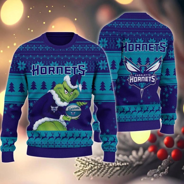 Charlotte Hornets Grinch Stolen Ugly Christmas Sweater