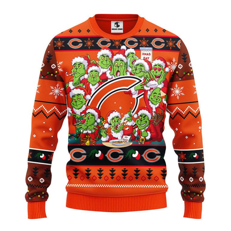 Chicago Bears 12 Grinch Xmas Day Ugly Christmas Sweater