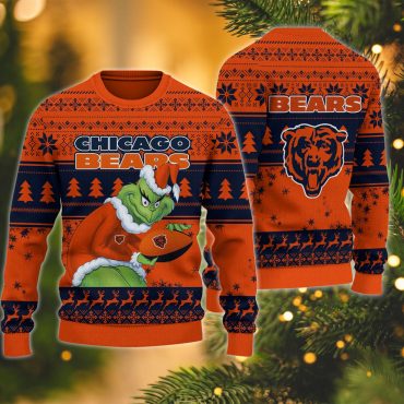 Chicago Bears Orange Santa Grinch Ugly Christmas Sweater
