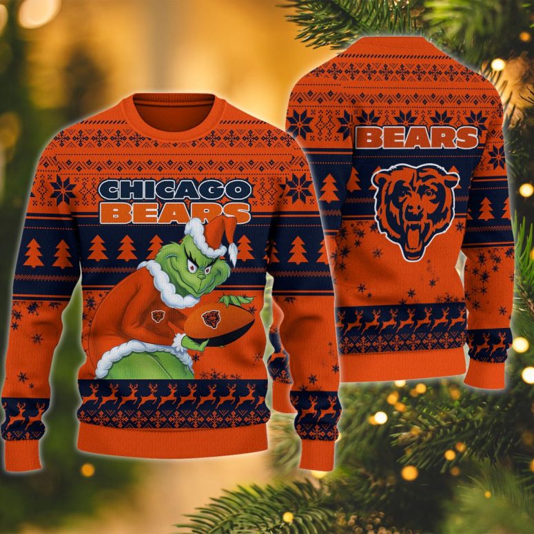Chicago Bears Orange Santa Grinch Ugly Christmas Sweater