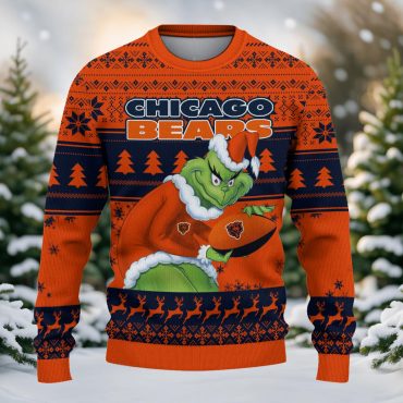 Chicago Bears Orange Santa Grinch Ugly Christmas Sweater
