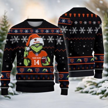 Chicago Bears Personalized Grinch Player Ugly Christmas Sweater