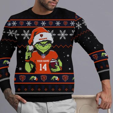 Chicago Bears Personalized Grinch Player Ugly Christmas Sweater