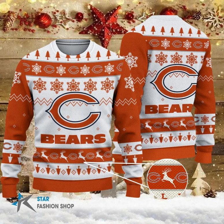 Chicago Bears Snowflake & Reindeer Ugly Christmas Sweater