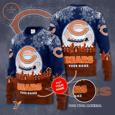 Chicago Bears Snowy Village Night Ugly Christmas Sweater