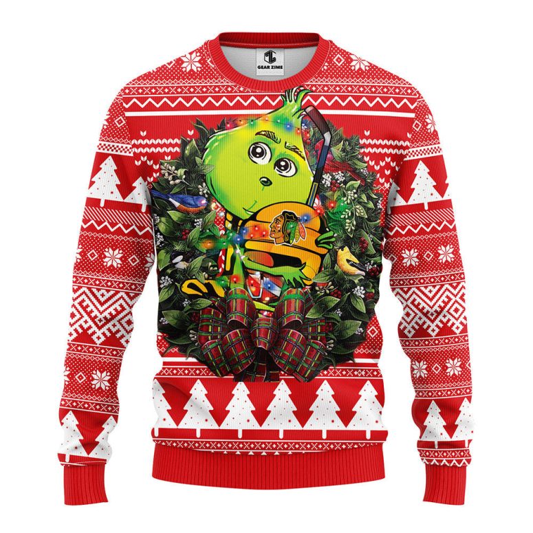 Chicago Blackhawks Grinch Hug Ugly Christmas Sweater