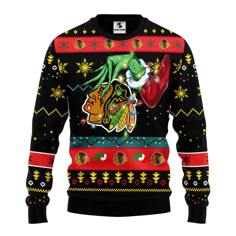Chicago Blackhawks Grinch Ugly Christmas Sweater