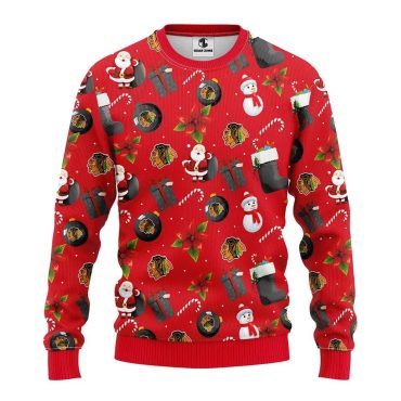 Chicago Blackhawks Santa Claus Snowman Ugly Christmas Sweater