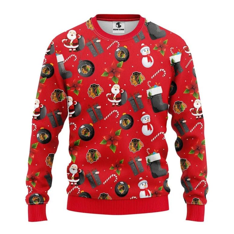 Chicago Blackhawks Santa Claus Snowman Ugly Christmas Sweater