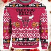 Chicago Bulls Hoops Holiday Cheer Ugly Christmas Sweater Front - TeeUgly