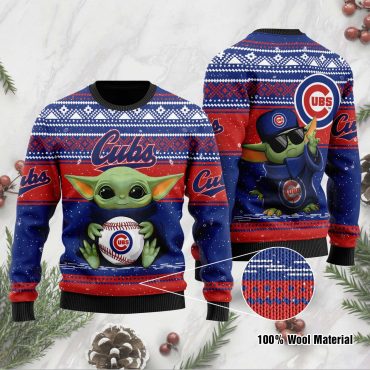 Chicago Cubs Baby Yoda Baseball Ugly Christmas Sweater