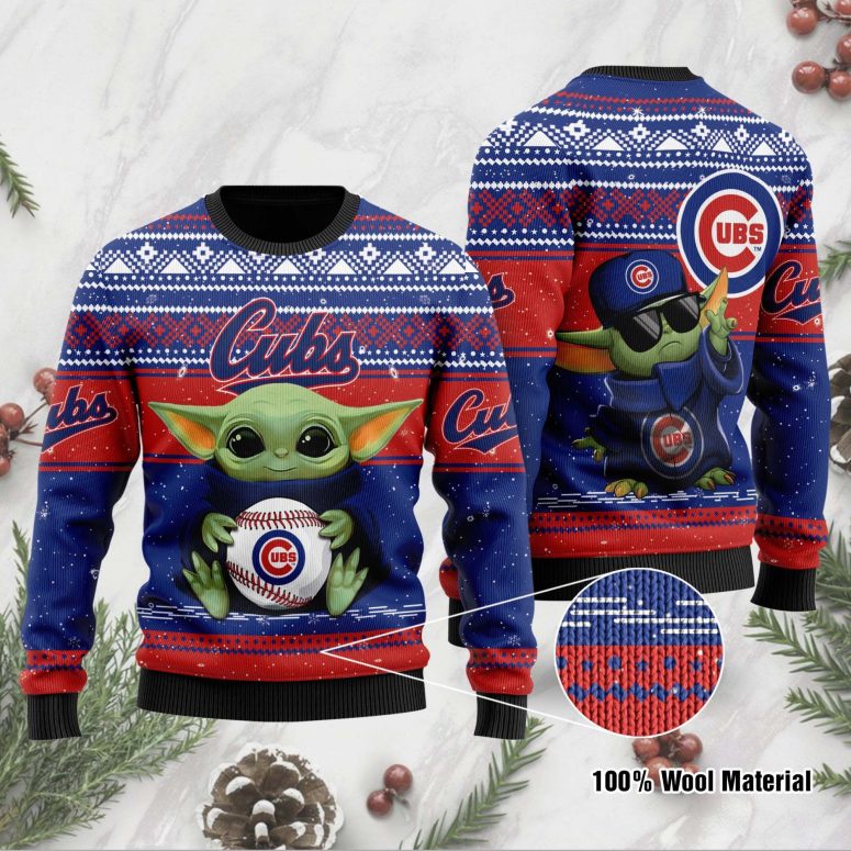 Chicago Cubs Baby Yoda Baseball Ugly Christmas Sweater