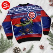 Chicago Cubs Baby Yoda Baseball Ugly Christmas Sweater Back - TeeUgly