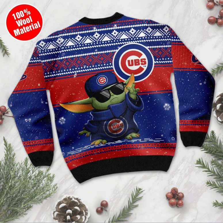 Chicago Cubs Baby Yoda Baseball Ugly Christmas Sweater