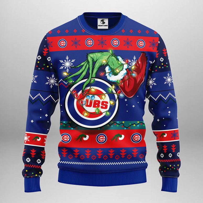 Chicago Cubs Grinch Hand Ugly Christmas Sweater