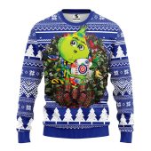 Chicago Cubs Grinch Hug Ugly Christmas Sweater Front - TeeUgly