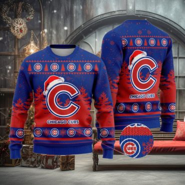 Chicago Cubs Santa Hat Holiday Ugly Christmas Sweater
