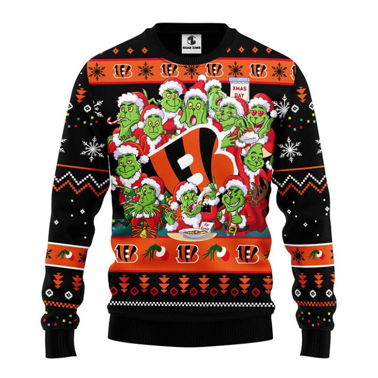 Cincinnati Bengals 12 Grinch Xmas Day Ugly Christmas Sweater