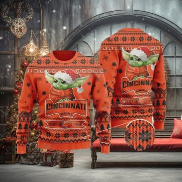 Cincinnati Bengals Baby Yoda Cheer Ugly Christmas Sweater