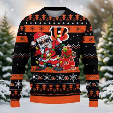 Cincinnati Bengals Dabbin' Santa Gift Sack Ugly Christmas Sweater