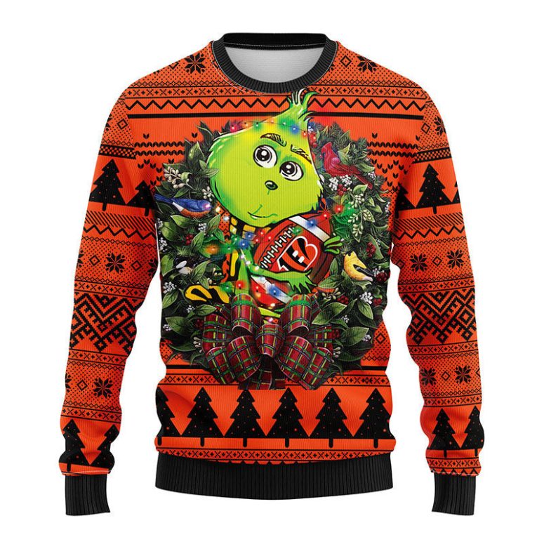 Cincinnati Bengals Grinch Hug Ugly Christmas Sweater