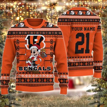 Cincinnati Bengals Mickey Field Gift Drop Ugly Christmas Sweater