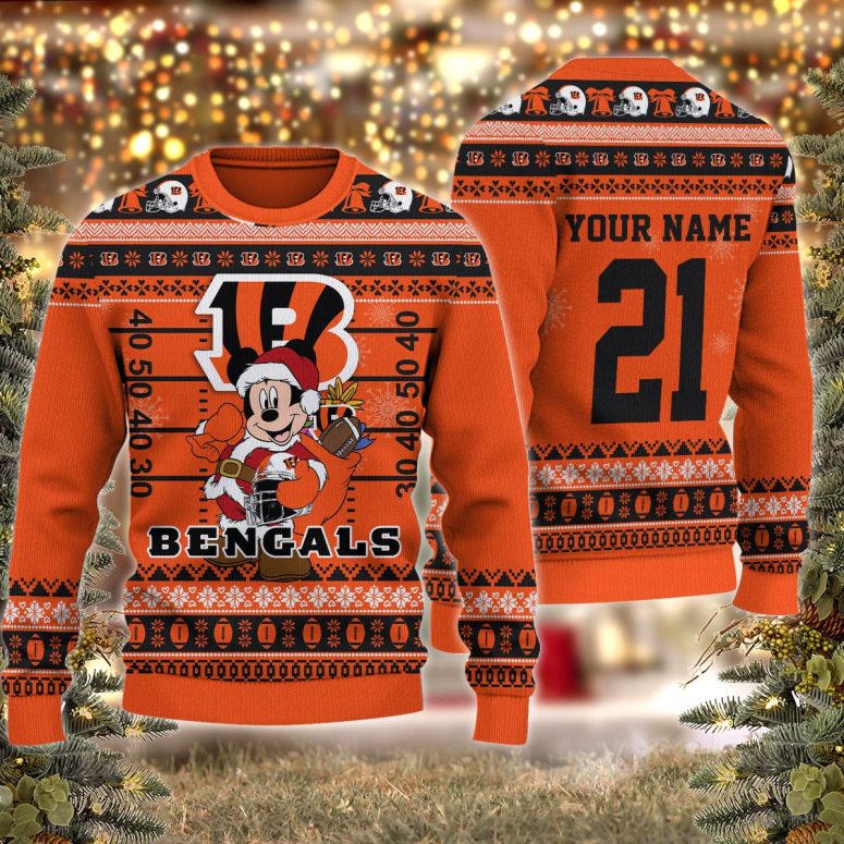 Cincinnati Bengals Mickey Field Gift Drop Ugly Christmas Sweater