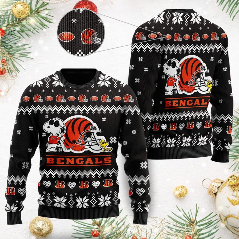 Cincinnati Bengals Snoopy Helmet March Ugly Christmas Sweater