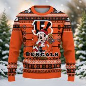 Cincinnati Bengals Mickey Field Gift Drop Ugly Christmas Sweater Front - TeeUgly