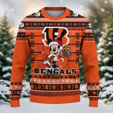 Cincinnati Bengals Mickey Field Gift Drop Ugly Christmas Sweater