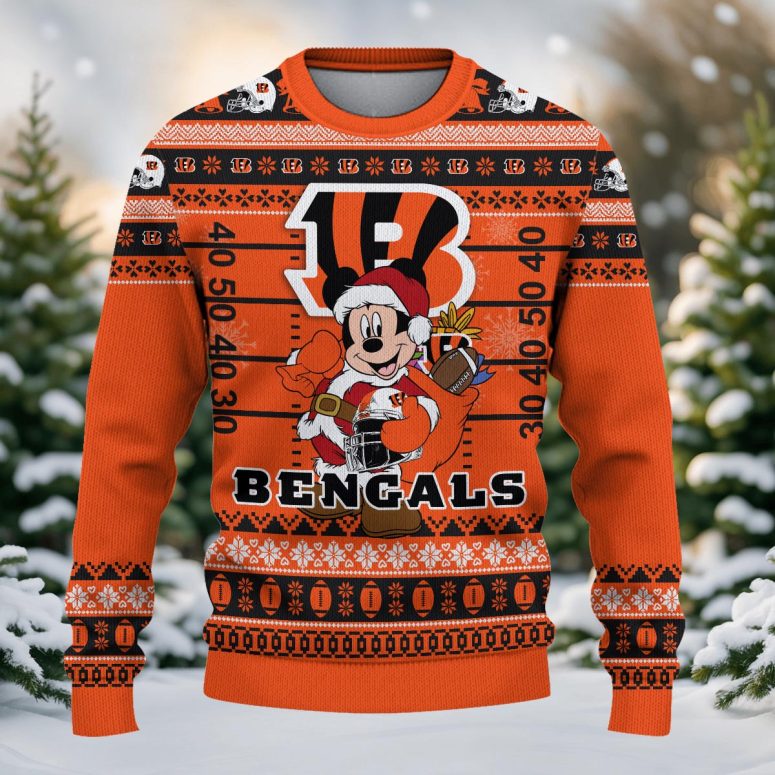 Cincinnati Bengals Mickey Field Gift Drop Ugly Christmas Sweater