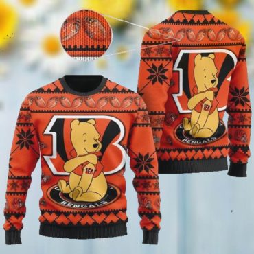 Cincinnati Bengals Winnie the Pooh Hug Ugly Christmas Sweater