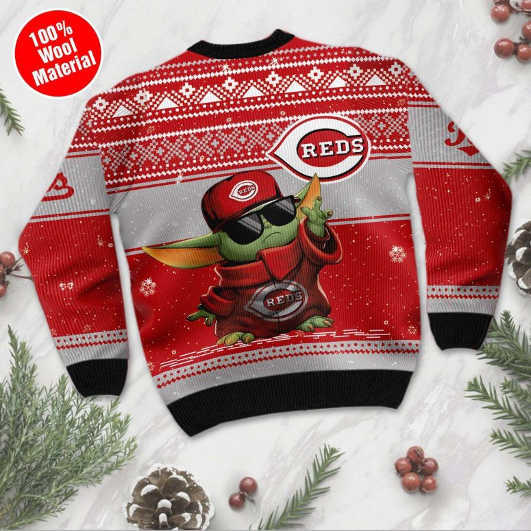 Cincinnati Reds Baby Yoda Baseball Ugly Christmas Sweater