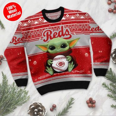 Cincinnati Reds Baby Yoda Baseball Ugly Christmas Sweater