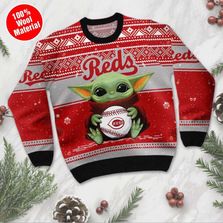 Cincinnati Reds Baby Yoda Baseball Ugly Christmas Sweater