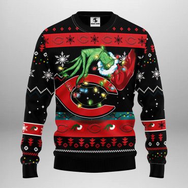 Cincinnati Reds Funny Grinch Hand Ugly Christmas Sweater
