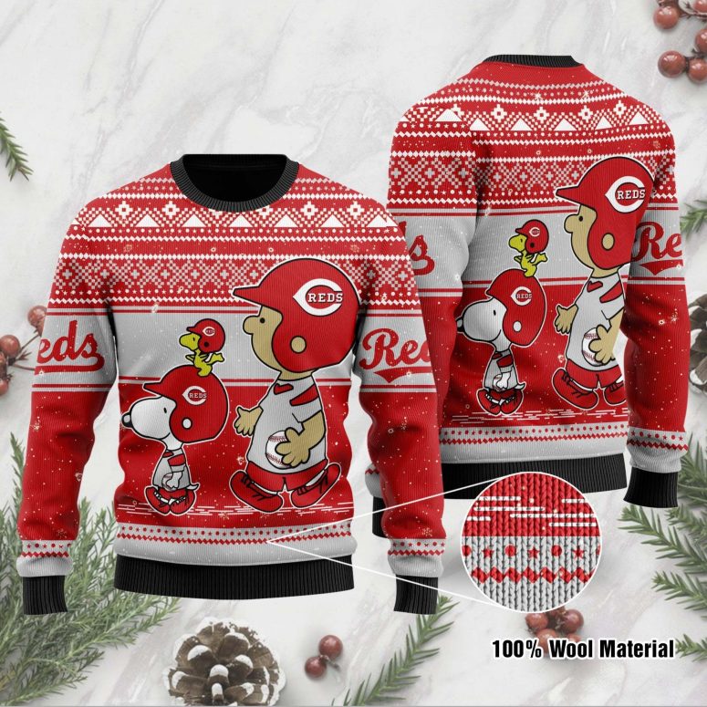 Cincinnati Reds Peanuts Christmas Fun Ugly Christmas Sweater