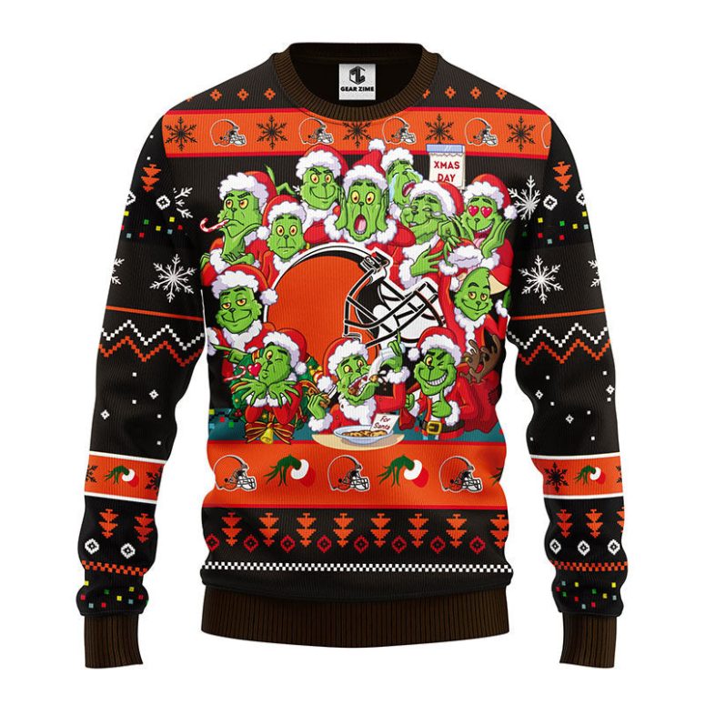 Cleveland Browns 12 Grinch Xmas Day Ugly Christmas Sweater