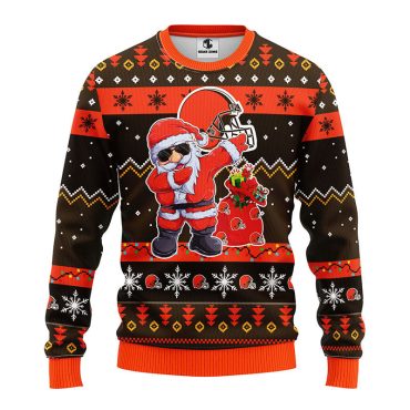 Cleveland Browns Dabbin' Santa Helmet Ugly Christmas Sweater