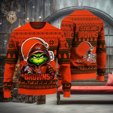 Cleveland Browns Grinch Hoodie Hustle Ugly Christmas Sweater