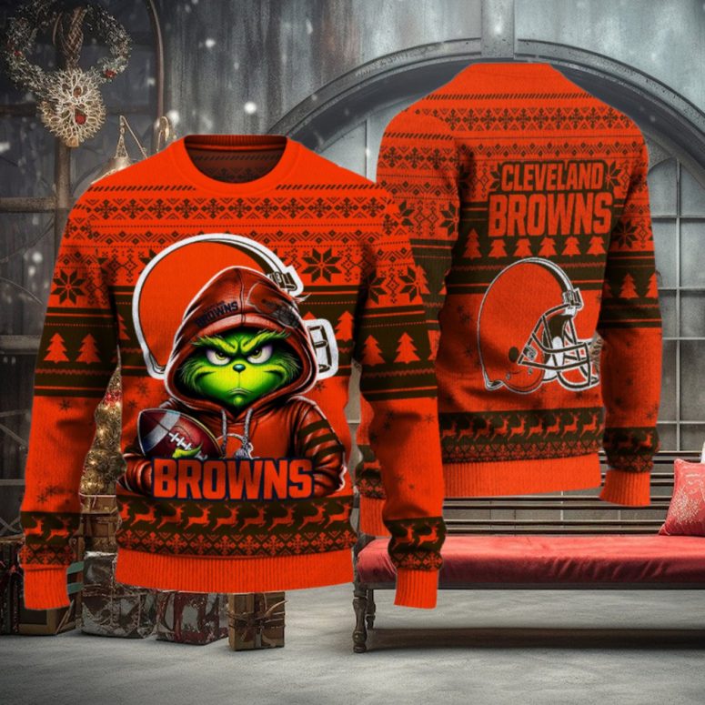 Cleveland Browns Grinch Hoodie Hustle Ugly Christmas Sweater